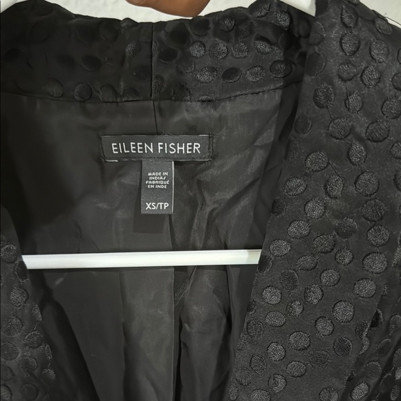 Eileen Fisher black Textured polka dot silk one button blazer Jacket - Picture 6 of 10